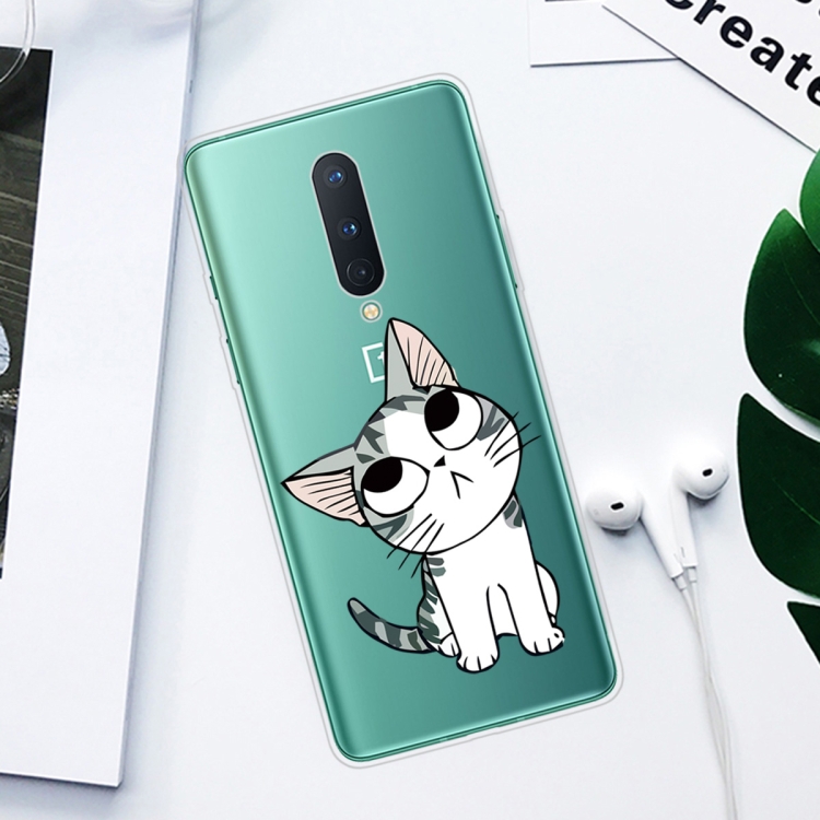 For OnePlus 8 Coloured Drawing Pattern Highly Transparent TPU Protective Case(Cat) - 1