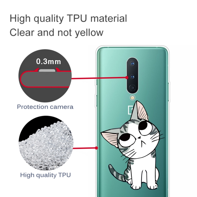 For OnePlus 8 Coloured Drawing Pattern Highly Transparent TPU Protective Case(Cat) - 2
