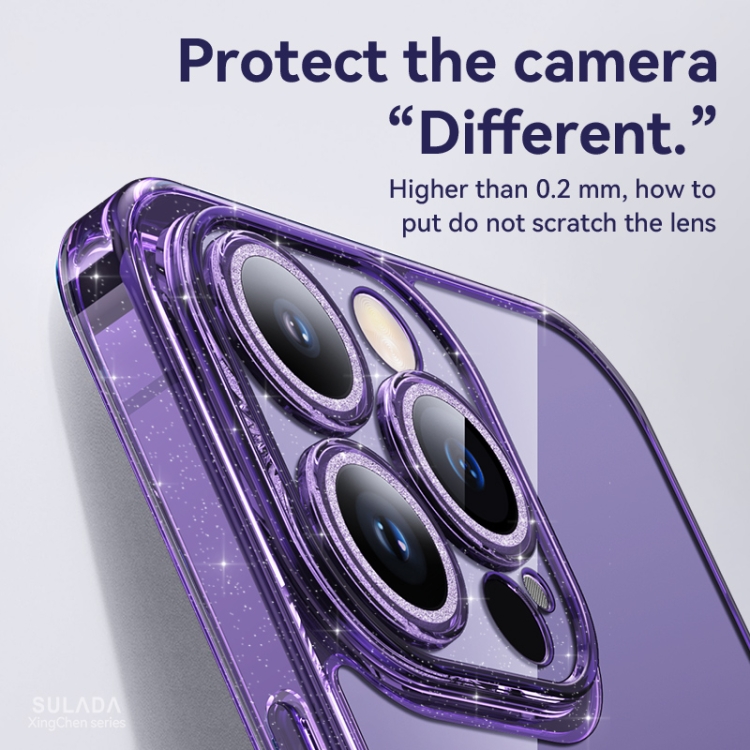 For iPhone 14 Pro Max SULADA Glittery TPU + Tempered Glass Phone Case(Purple) For iPhone 14 Pro Max SULADA Glittery TPU + Tempered Glass Phone Case(Purple)