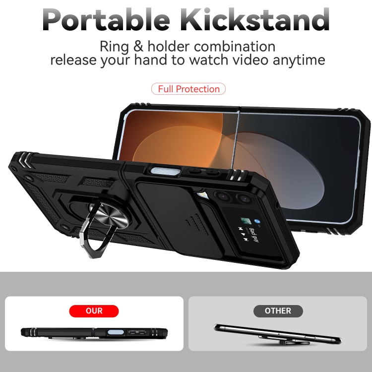 For Samsung Galaxy Z Flip4 Sliding Camshield Holder Phone Case(Black) For Samsung Galaxy Z Flip4 Sliding Camshield Holder Phone Case(Black)