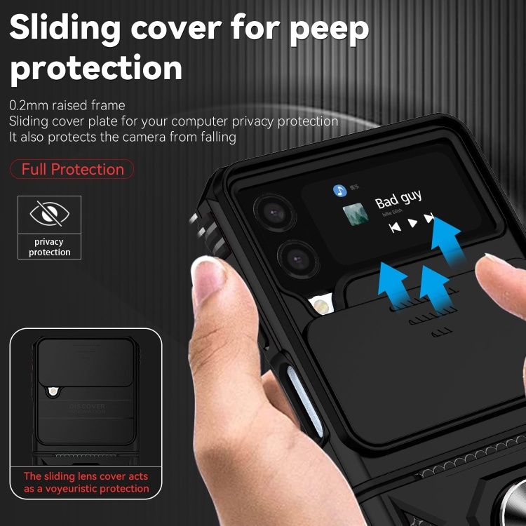 For Samsung Galaxy Z Flip4 Sliding Camshield Holder Phone Case(Black) For Samsung Galaxy Z Flip4 Sliding Camshield Holder Phone Case(Black)