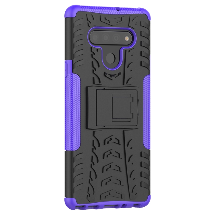 For LG Stylo 6 Tire Texture Shockproof TPU+PC Protective Case with Holder(Purple) - 4