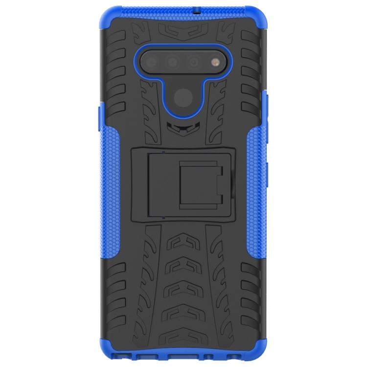 For LG Stylo 6 Tire Texture Shockproof TPU+PC Protective Case with Holder(Blue) - 1