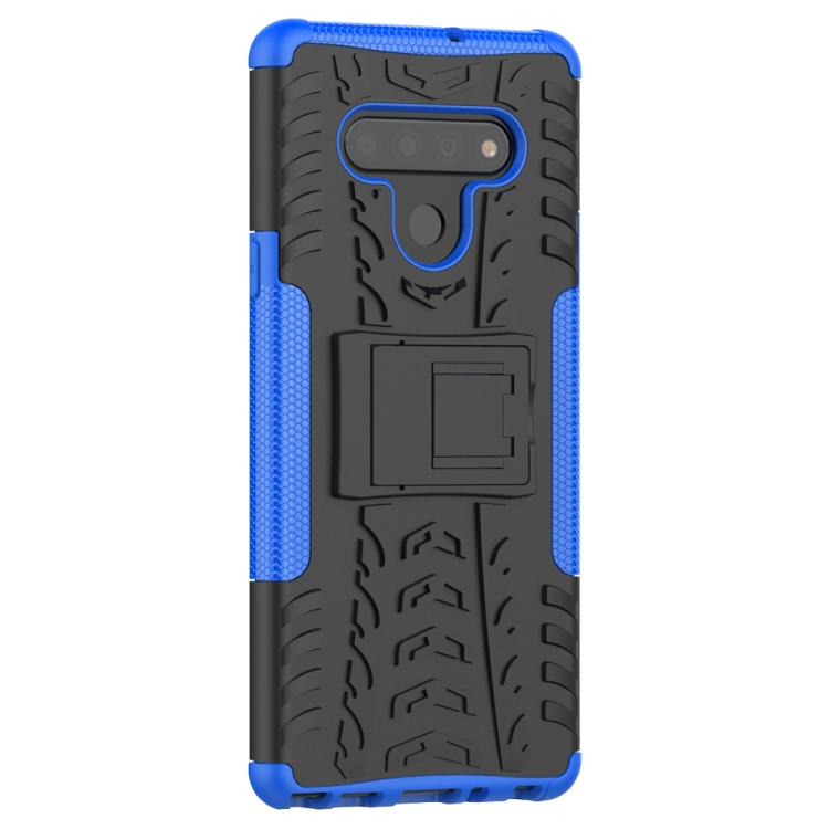 For LG Stylo 6 Tire Texture Shockproof TPU+PC Protective Case with Holder(Blue) - 4
