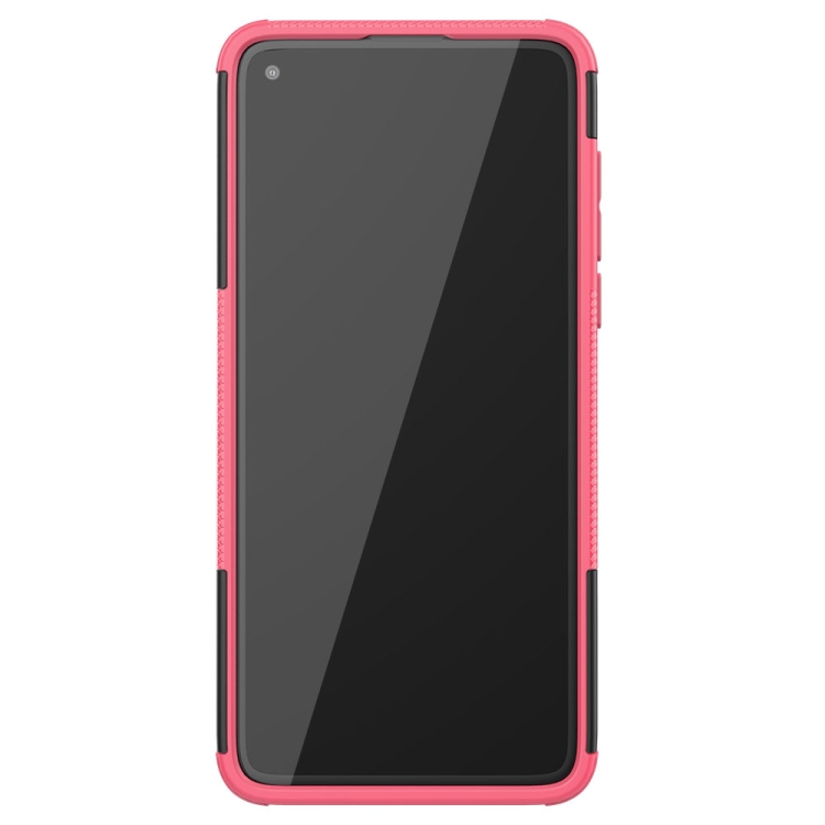 For Motorola Moto G8 Tire Texture Shockproof TPU+PC Protective Case with Holder(Pink) - 2