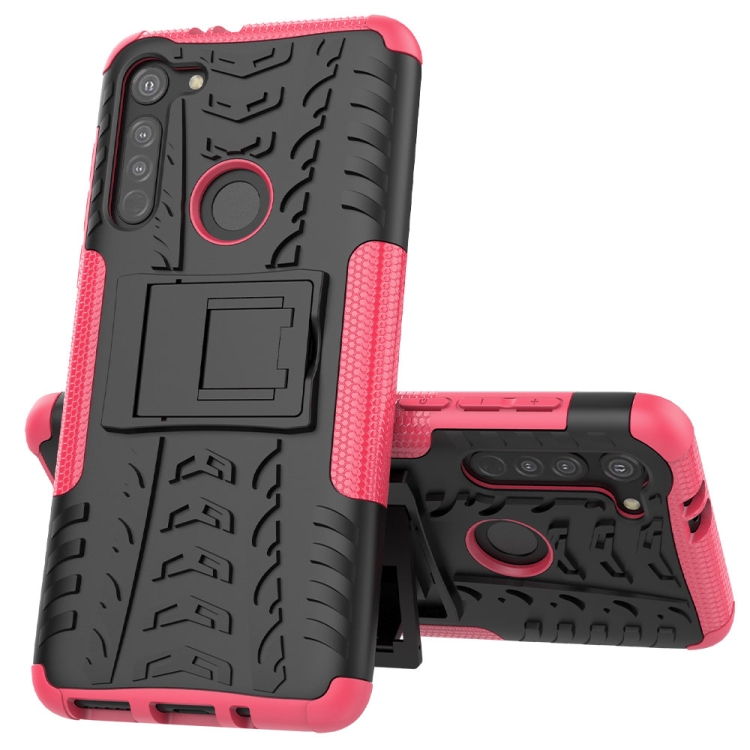 For Motorola Moto G8 Tire Texture Shockproof TPU+PC Protective Case with Holder(Pink) - 3