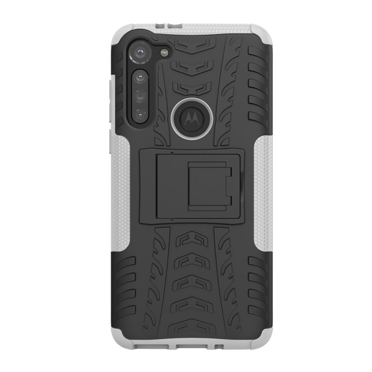 For Motorola Moto G8 Power Tire Texture Shockproof TPU+PC Protective Case with Holder(White) - 1