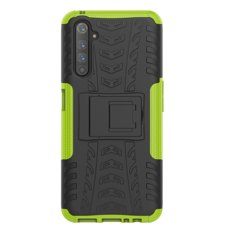 For OPPO Realme 6 Pro Tire Texture Shockproof TPU+PC Protective Case with Holder(Green) - 1