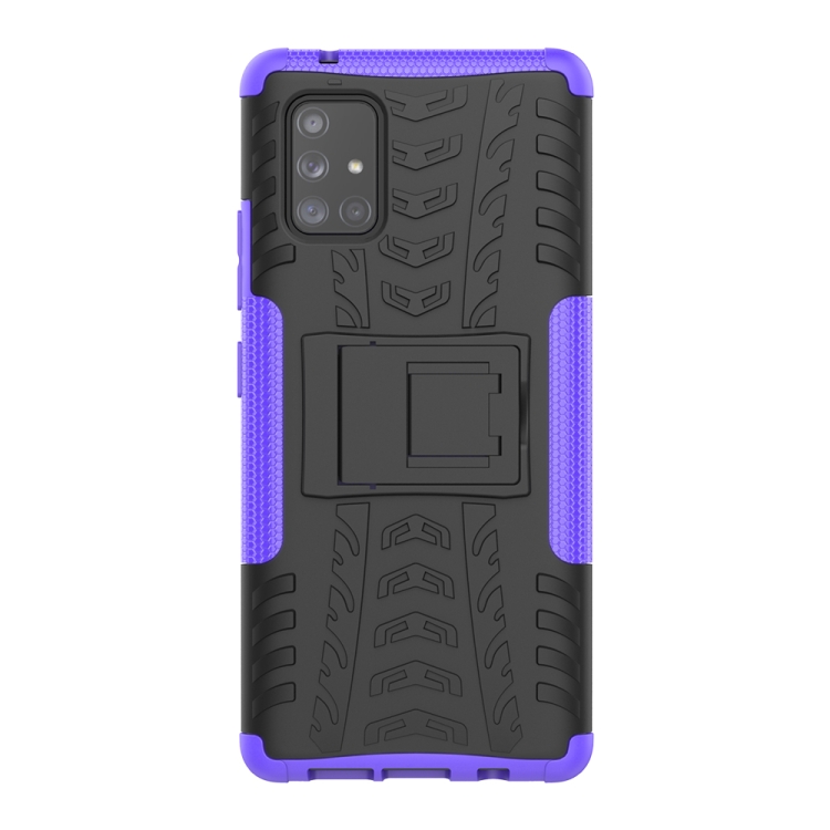 For Samsung Galaxy A71 5G Tire Texture Shockproof TPU+PC Protective Case with Holder(Purple) - 1