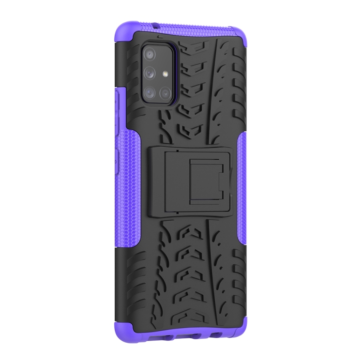 For Samsung Galaxy A71 5G Tire Texture Shockproof TPU+PC Protective Case with Holder(Purple) - 4