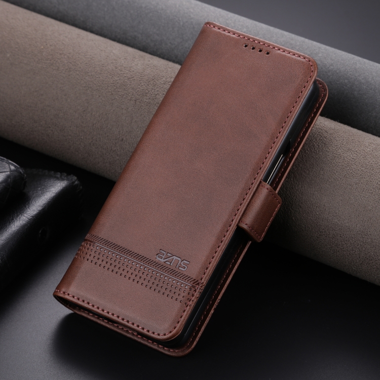 For Samsung Galaxy Z Fold6 5G AZNS Magnetic Calf Texture Flip Leather Phone Case(Dark Brown)