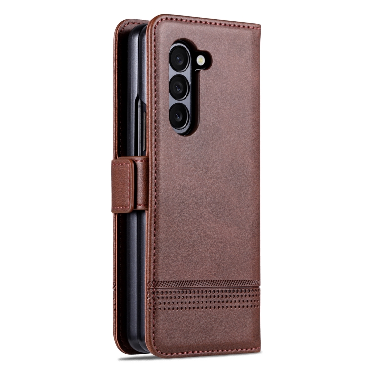 For Samsung Galaxy Z Fold6 5G AZNS Magnetic Calf Texture Flip Leather Phone Case(Dark Brown)