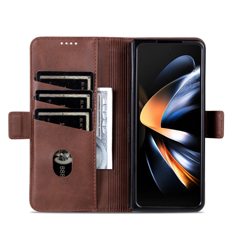 For Samsung Galaxy Z Fold6 5G AZNS Magnetic Calf Texture Flip Leather Phone Case(Dark Brown)