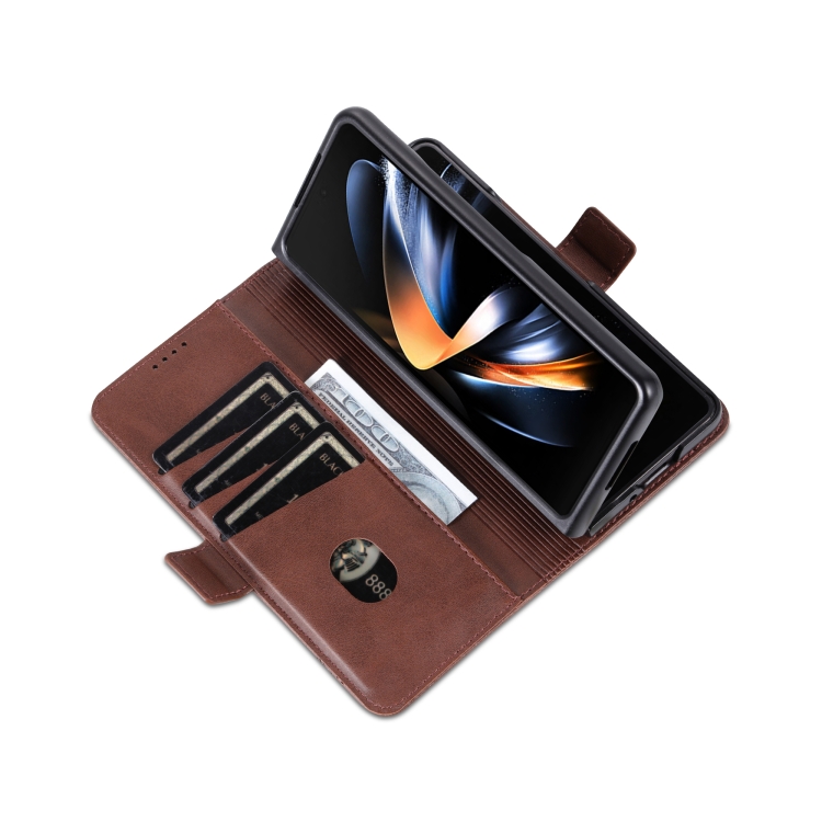For Samsung Galaxy Z Fold6 5G AZNS Magnetic Calf Texture Flip Leather Phone Case(Dark Brown)