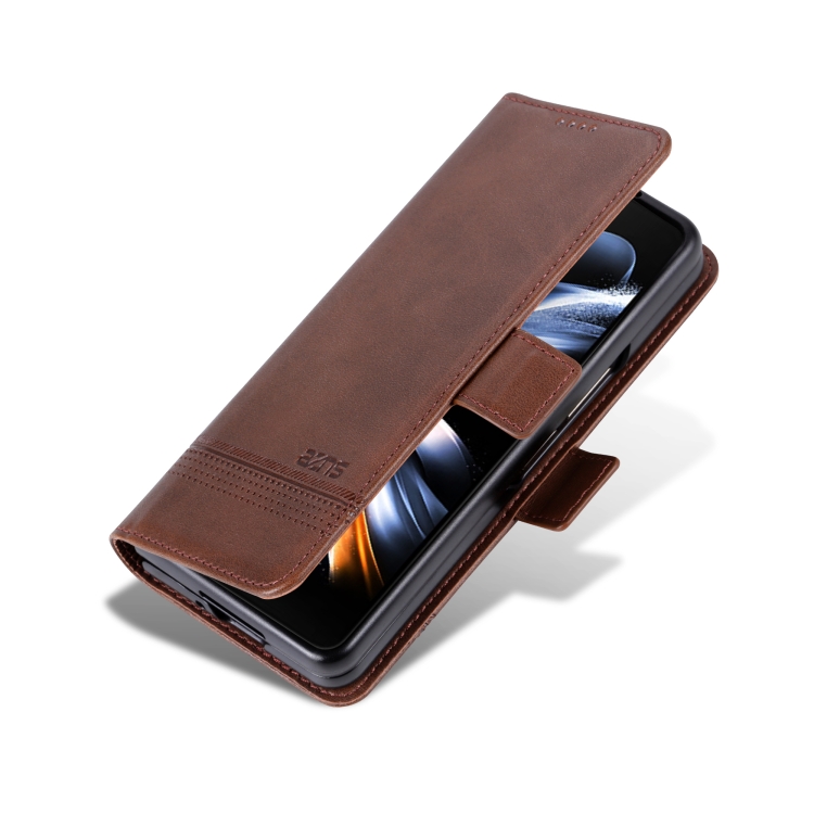 For Samsung Galaxy Z Fold6 5G AZNS Magnetic Calf Texture Flip Leather Phone Case(Dark Brown)