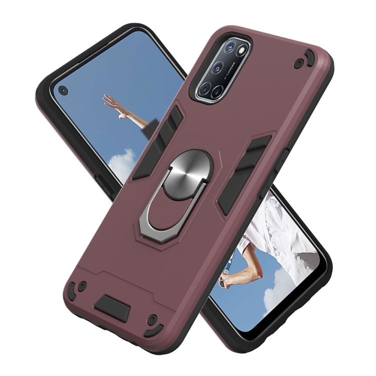 For OPPO A52 / A72 / A92 2 in 1 Armour Series PC + TPU Protective Case with Ring Holder(Wine Red) - 2