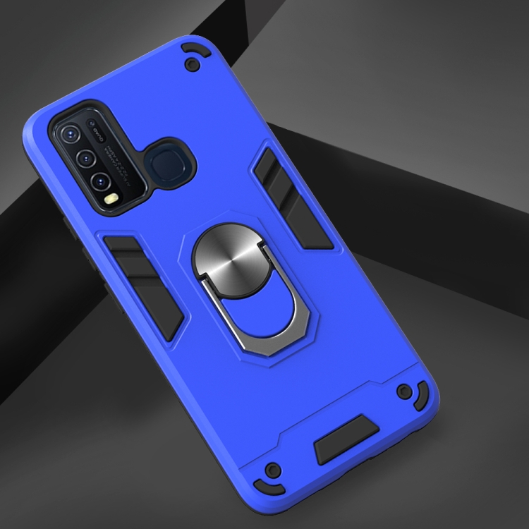 For Vivo Y50 2 in 1 Armour Series PC + TPU Protective Case with Ring Holder(Dark Blue) - 1