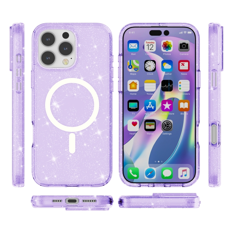 For iPhone 16 Pro Terminator Style Glitter Powder MagSafe Magnetic Phone Case(Purple) For iPhone 16 Pro Terminator Style Glitter Powder MagSafe Magnetic Phone Case(Purple)