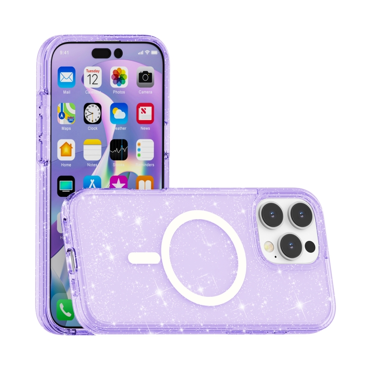 For iPhone 16 Pro Terminator Style Glitter Powder MagSafe Magnetic Phone Case(Purple) For iPhone 16 Pro Terminator Style Glitter Powder MagSafe Magnetic Phone Case(Purple)
