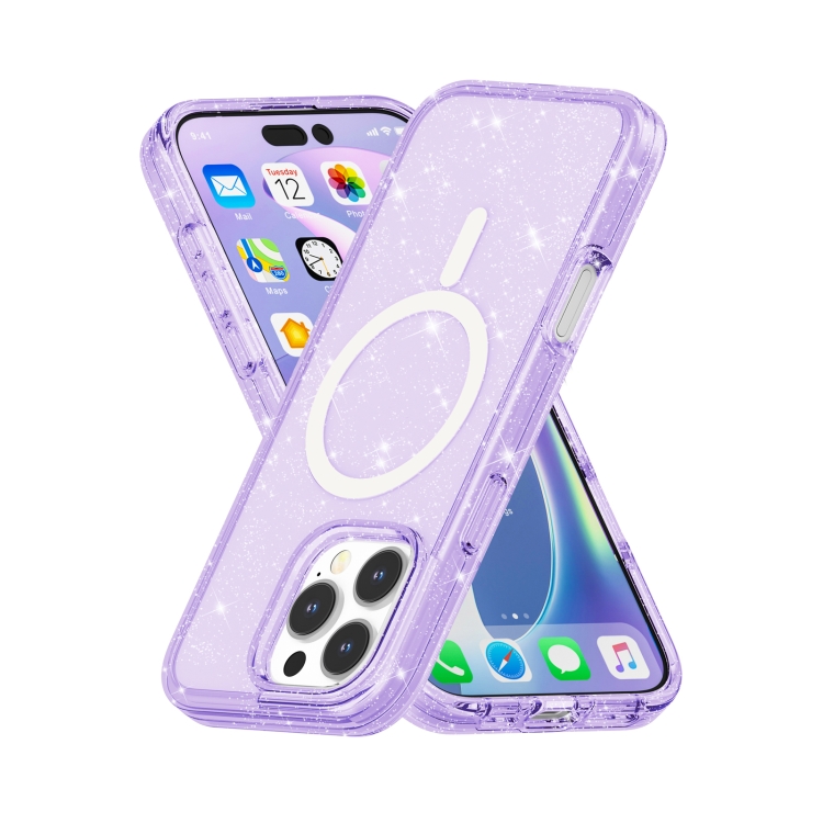 For iPhone 16 Pro Terminator Style Glitter Powder MagSafe Magnetic Phone Case(Purple) For iPhone 16 Pro Terminator Style Glitter Powder MagSafe Magnetic Phone Case(Purple)