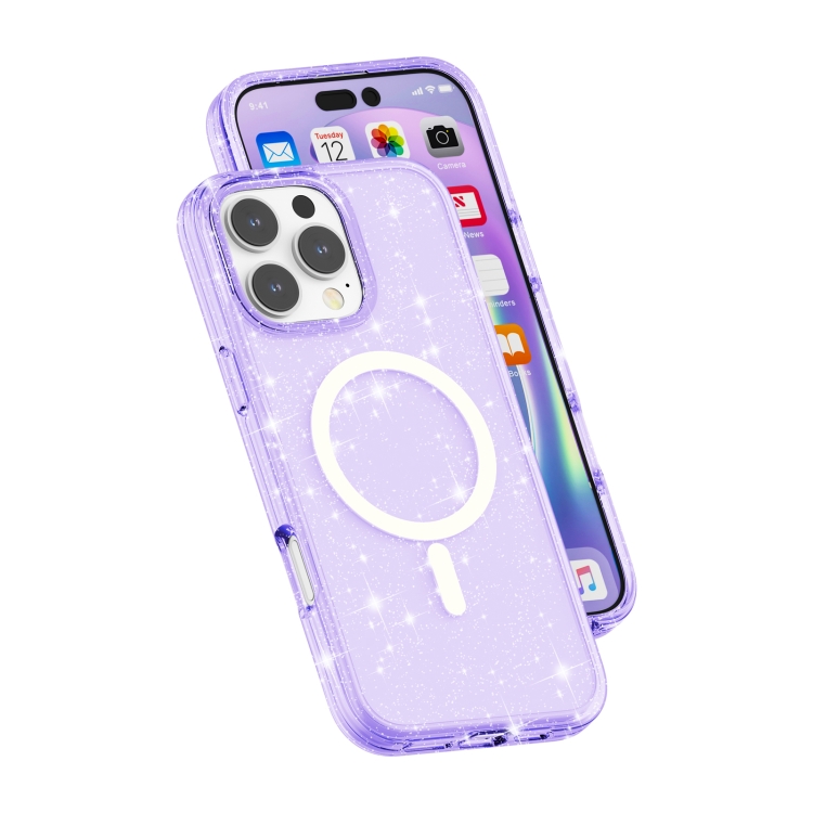 For iPhone 16 Pro Terminator Style Glitter Powder MagSafe Magnetic Phone Case(Purple) For iPhone 16 Pro Terminator Style Glitter Powder MagSafe Magnetic Phone Case(Purple)