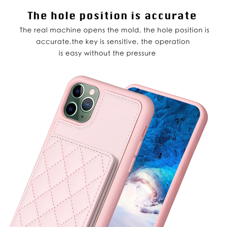 For iPhone 11 Pro BF25 Square Plaid Card Bag Holder Phone Case(Pink) For iPhone 11 Pro BF25 Square Plaid Card Bag Holder Phone Case(Pink)