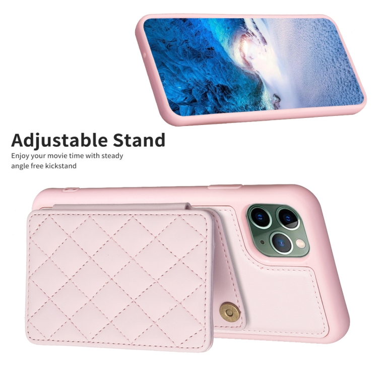 For iPhone 11 Pro BF25 Square Plaid Card Bag Holder Phone Case(Pink) For iPhone 11 Pro BF25 Square Plaid Card Bag Holder Phone Case(Pink)