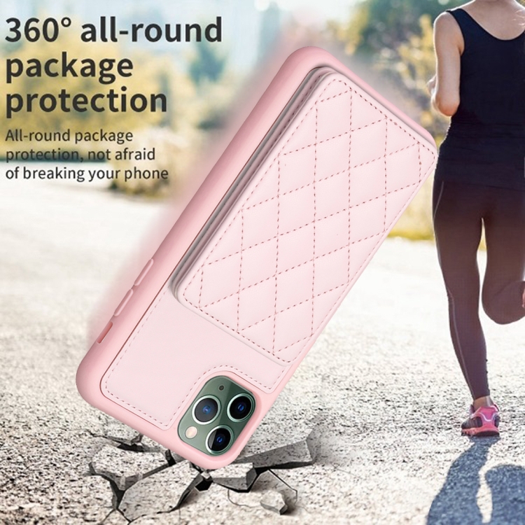 For iPhone 11 Pro BF25 Square Plaid Card Bag Holder Phone Case(Pink) For iPhone 11 Pro BF25 Square Plaid Card Bag Holder Phone Case(Pink)