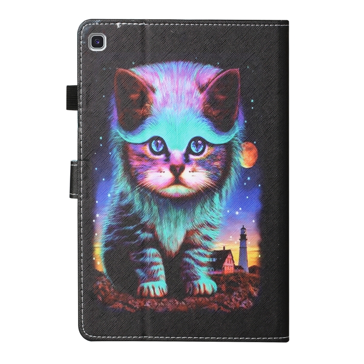 For Samsung Galaxy Tab S6 Lite P610 / P615 Colored Drawing Stitching Horizontal Flip Leather Case, with Holder & Card Slots(Night Cat) - 2