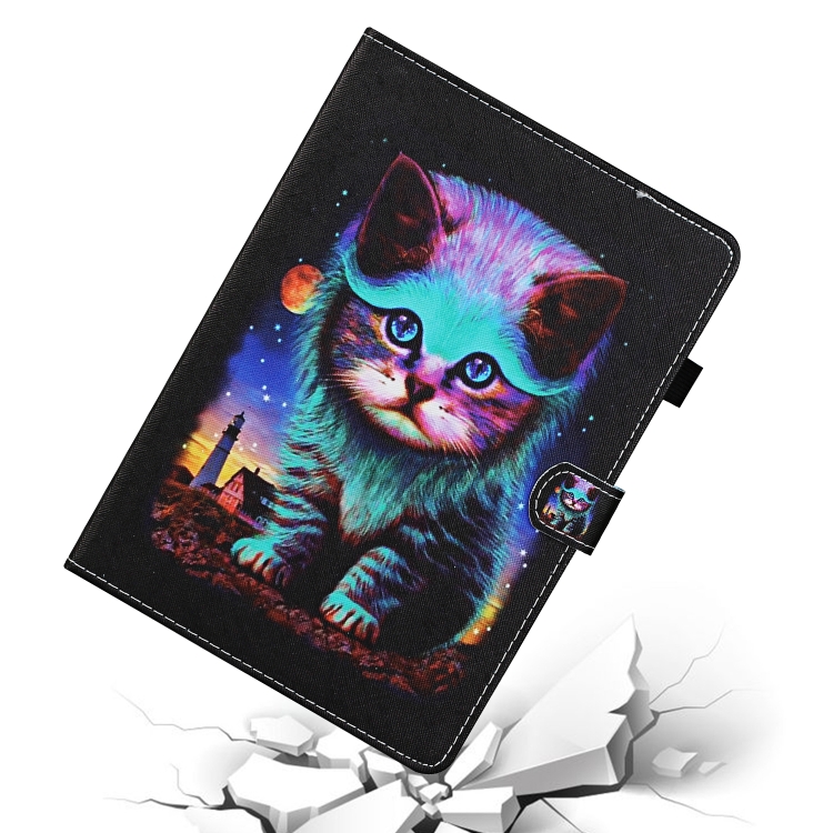 For Samsung Galaxy Tab S6 Lite P610 / P615 Colored Drawing Stitching Horizontal Flip Leather Case, with Holder & Card Slots(Night Cat) - 4