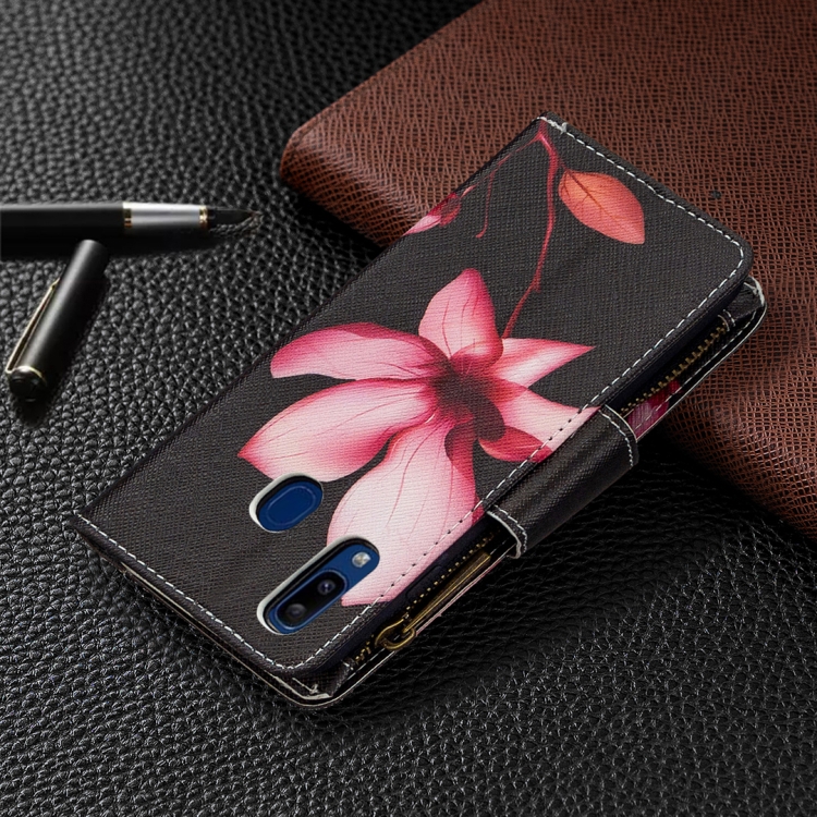 For Samsung Galaxy A10e/A20e Colored Drawing Pattern Zipper Horizontal Flip Leather Case with Holder & Card Slots & Wallet(Lotus) - 6