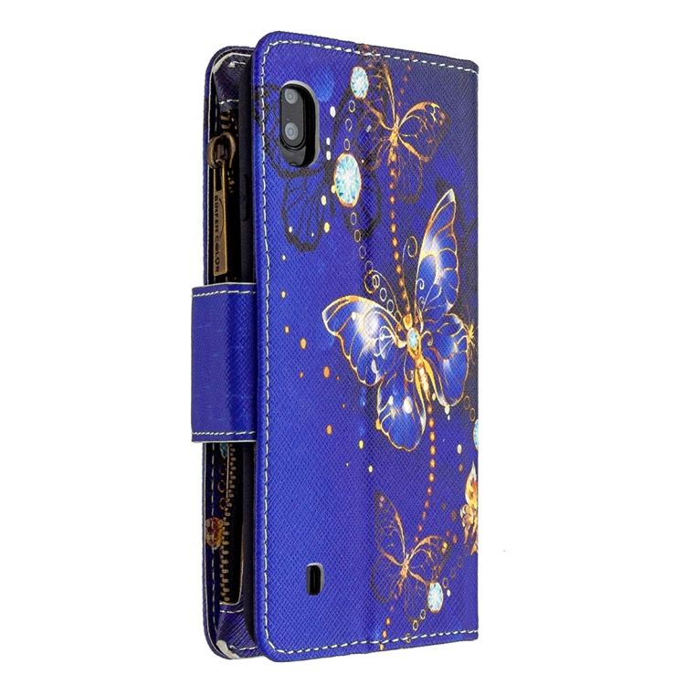 For Samsung Galaxy A10 Colored Drawing Pattern Zipper Horizontal Flip Leather Case with Holder & Card Slots & Wallet(Purple Butterfly) - 2