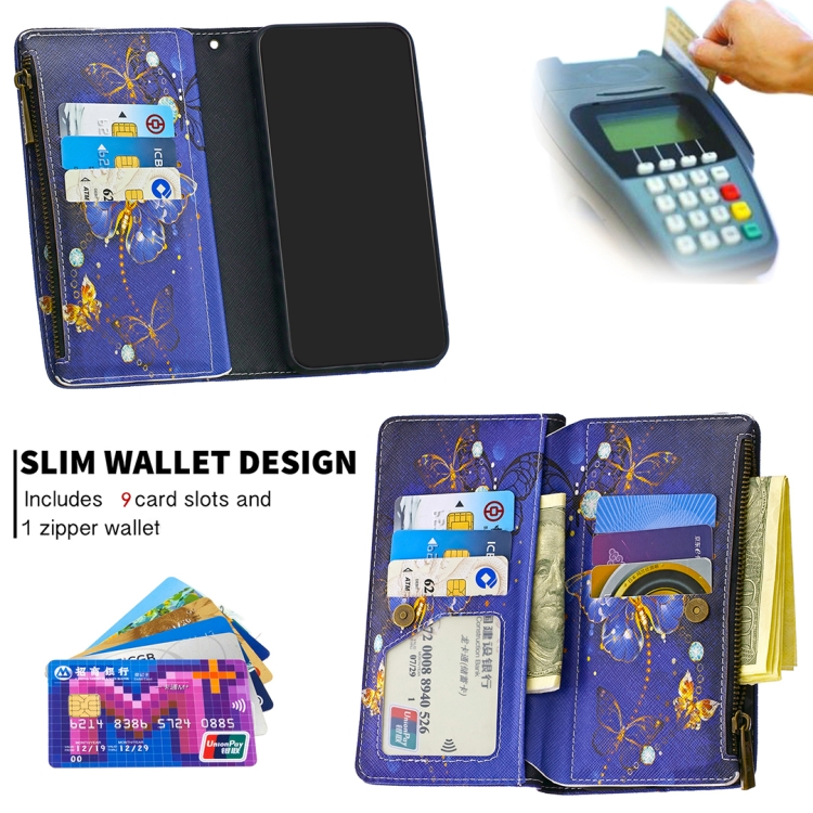 For Samsung Galaxy A10 Colored Drawing Pattern Zipper Horizontal Flip Leather Case with Holder & Card Slots & Wallet(Purple Butterfly) - 4