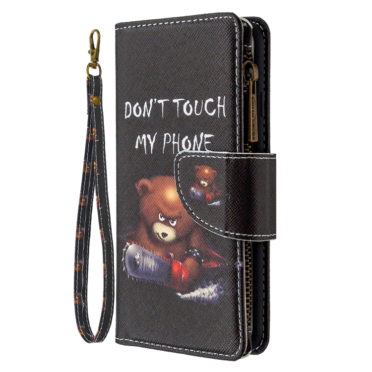 For Samsung Galaxy A21 Colored Drawing Pattern Zipper Horizontal Flip Leather Case with Holder & Card Slots & Wallet(Bear) - 1