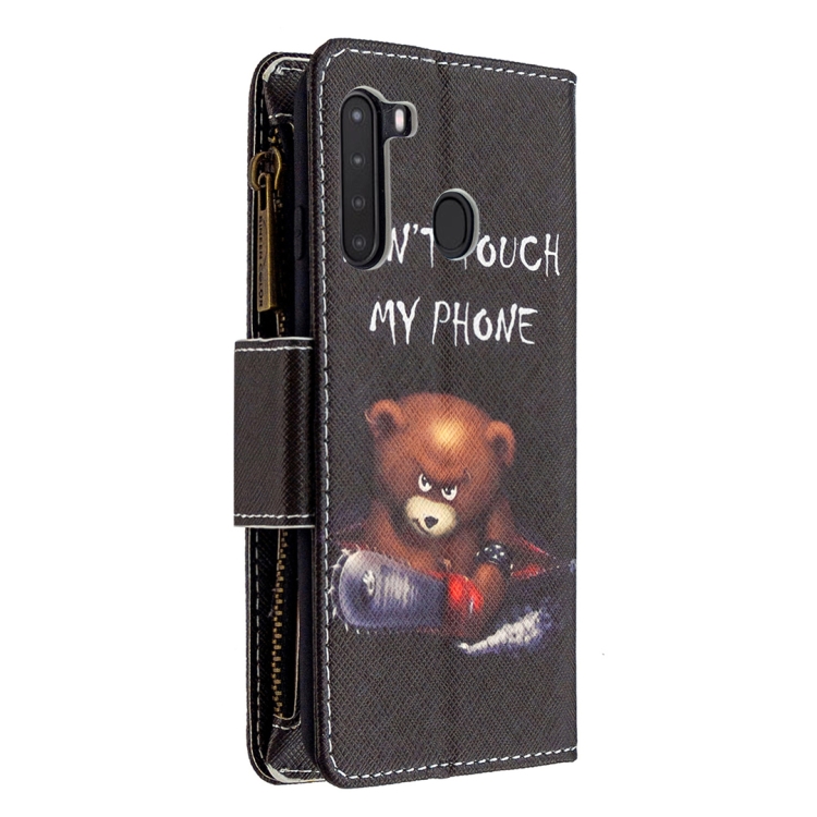 For Samsung Galaxy A21 Colored Drawing Pattern Zipper Horizontal Flip Leather Case with Holder & Card Slots & Wallet(Bear) - 2