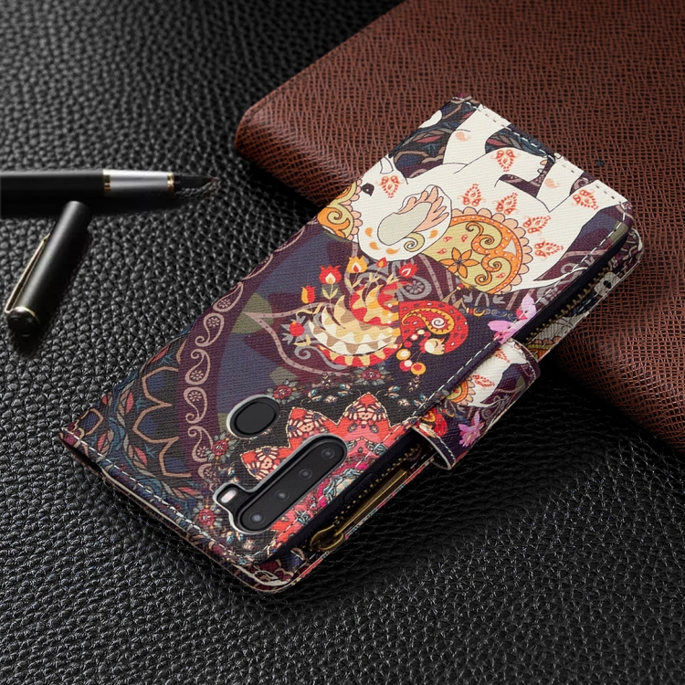 For Samsung Galaxy A21 Colored Drawing Pattern Zipper Horizontal Flip Leather Case with Holder & Card Slots & Wallet(Flower Elephants) - 6