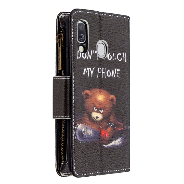 For Samsung Galaxy A40 Colored Drawing Pattern Zipper Horizontal Flip Leather Case with Holder & Card Slots & Wallet(Bear) - 2