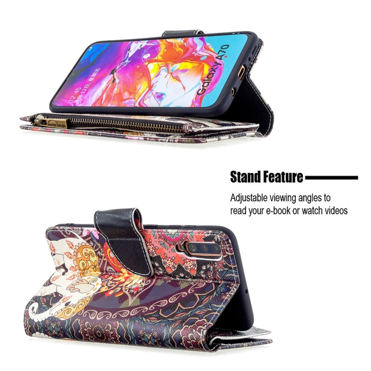 For Samsung Galaxy A70 Colored Drawing Pattern Zipper Horizontal Flip Leather Case with Holder & Card Slots & Wallet(Flower Elephants) - 3