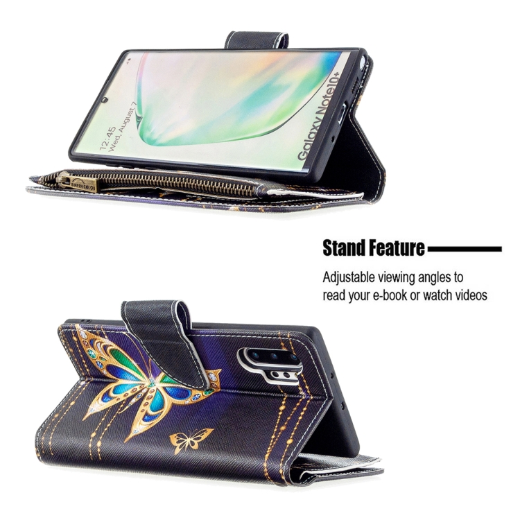 For Samsung Galaxy Note 10 Plus Colored Drawing Pattern Zipper Horizontal Flip Leather Case with Holder & Card Slots & Wallet(Big Butterfly) - 3