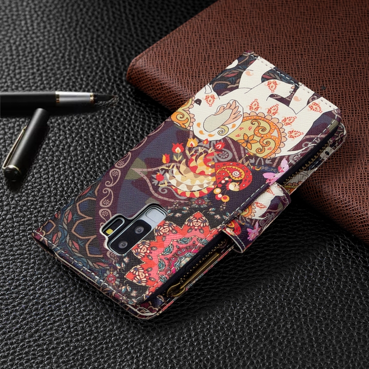 For Samsung Galaxy S9 Plus Colored Drawing Pattern Zipper Horizontal Flip Leather Case with Holder & Card Slots & Wallet(Flower Elephants) - 6