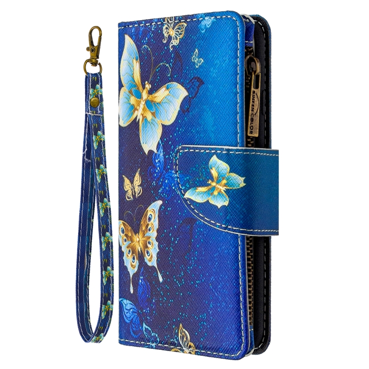 For Samsung Galaxy S9 Colored Drawing Pattern Zipper Horizontal Flip Leather Case with Holder & Card Slots & Wallet(Gold Butterfly) - 1