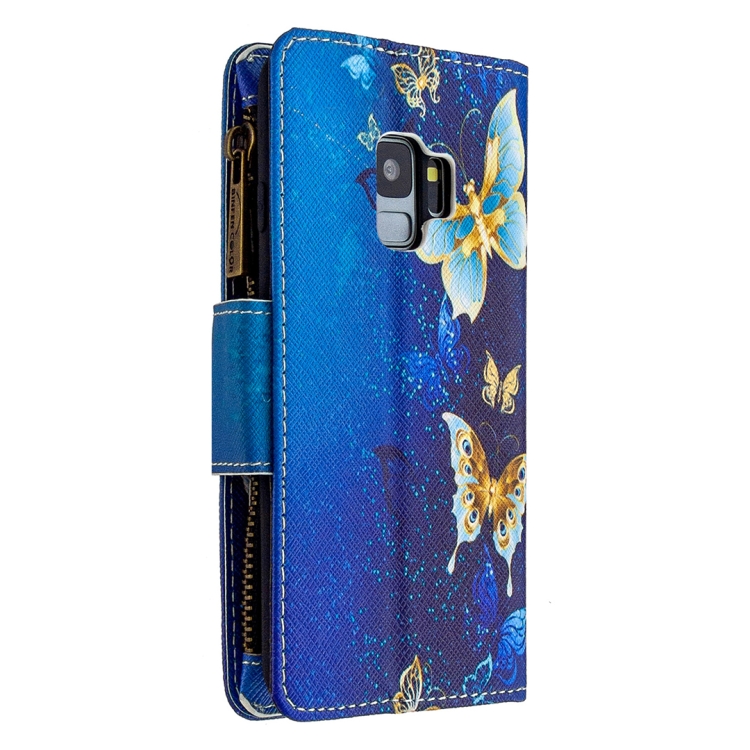 For Samsung Galaxy S9 Colored Drawing Pattern Zipper Horizontal Flip Leather Case with Holder & Card Slots & Wallet(Gold Butterfly) - 2