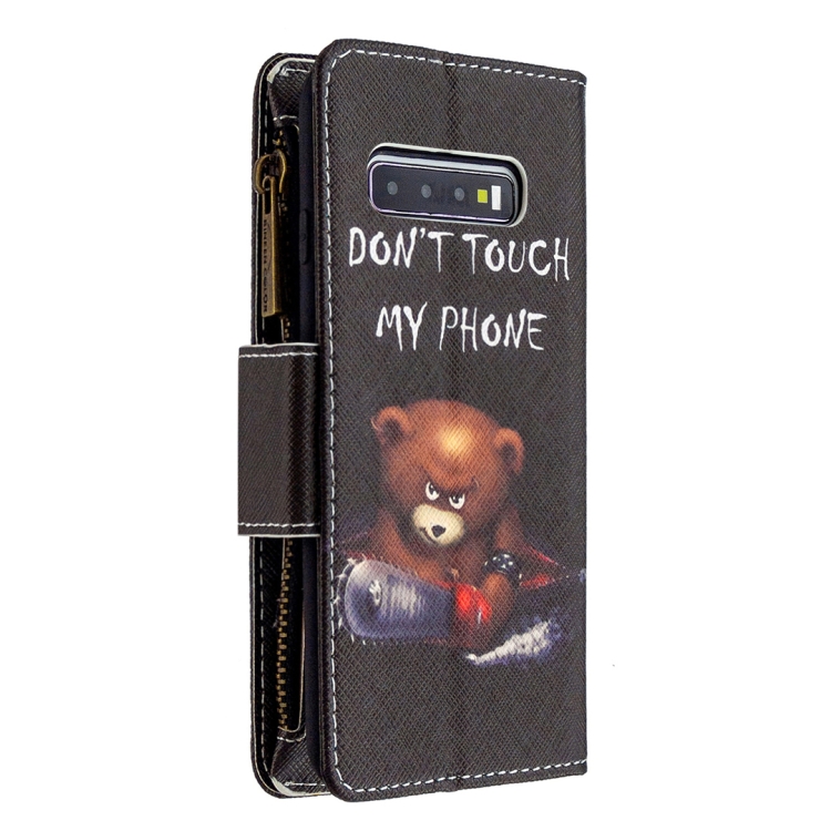 For Samsung Galaxy S10 Plus Colored Drawing Pattern Zipper Horizontal Flip Leather Case with Holder & Card Slots & Wallet(Bear) - 2