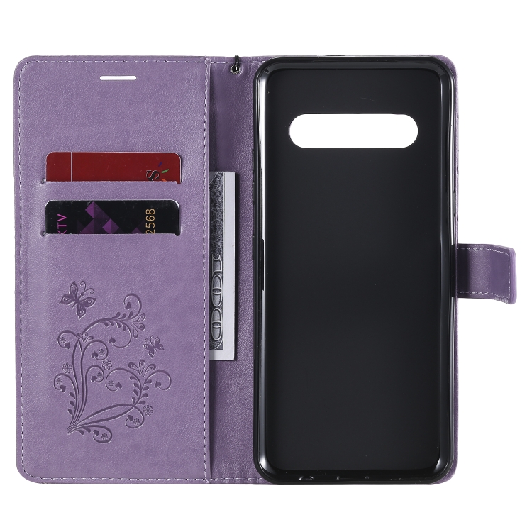 For LG V60 3D Butterflies Embossing Pattern Horizontal Flip Leather Case with Holder & Card Slot & Wallet(Purple) - 3