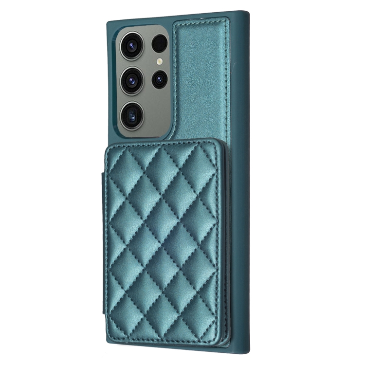 For Samsung Galaxy S23 Ultra 5G BF25 Square Plaid Card Bag Holder Phone Case(Green)