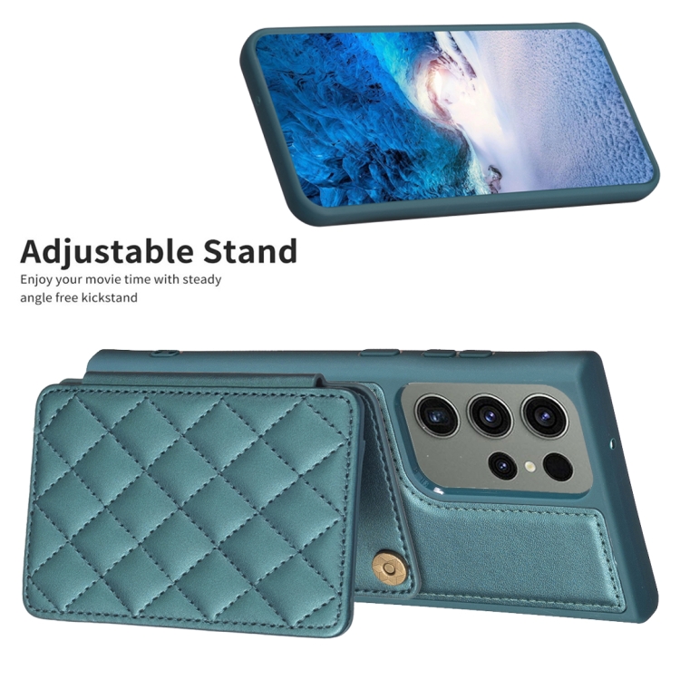 For Samsung Galaxy S23 Ultra 5G BF25 Square Plaid Card Bag Holder Phone Case(Green)