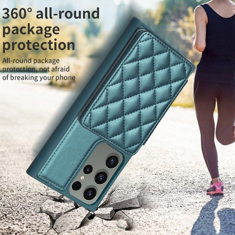 For Samsung Galaxy S23 Ultra 5G BF25 Square Plaid Card Bag Holder Phone Case(Green)