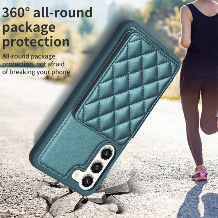 For Samsung Galaxy S23+ 5G BF25 Square Plaid Card Bag Holder Phone Case(Green) For Samsung Galaxy S23+ 5G BF25 Square Plaid Card Bag Holder Phone Case(Green)