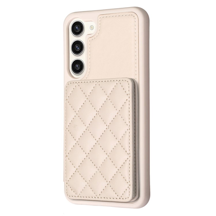 For Samsung Galaxy S23+ 5G BF25 Square Plaid Card Bag Holder Phone Case(Beige)