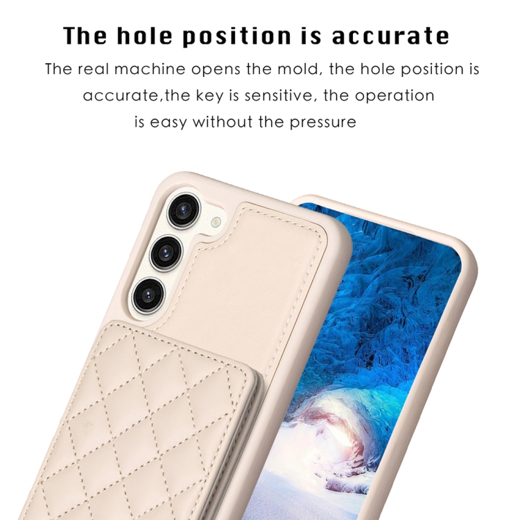 For Samsung Galaxy S23+ 5G BF25 Square Plaid Card Bag Holder Phone Case(Beige)